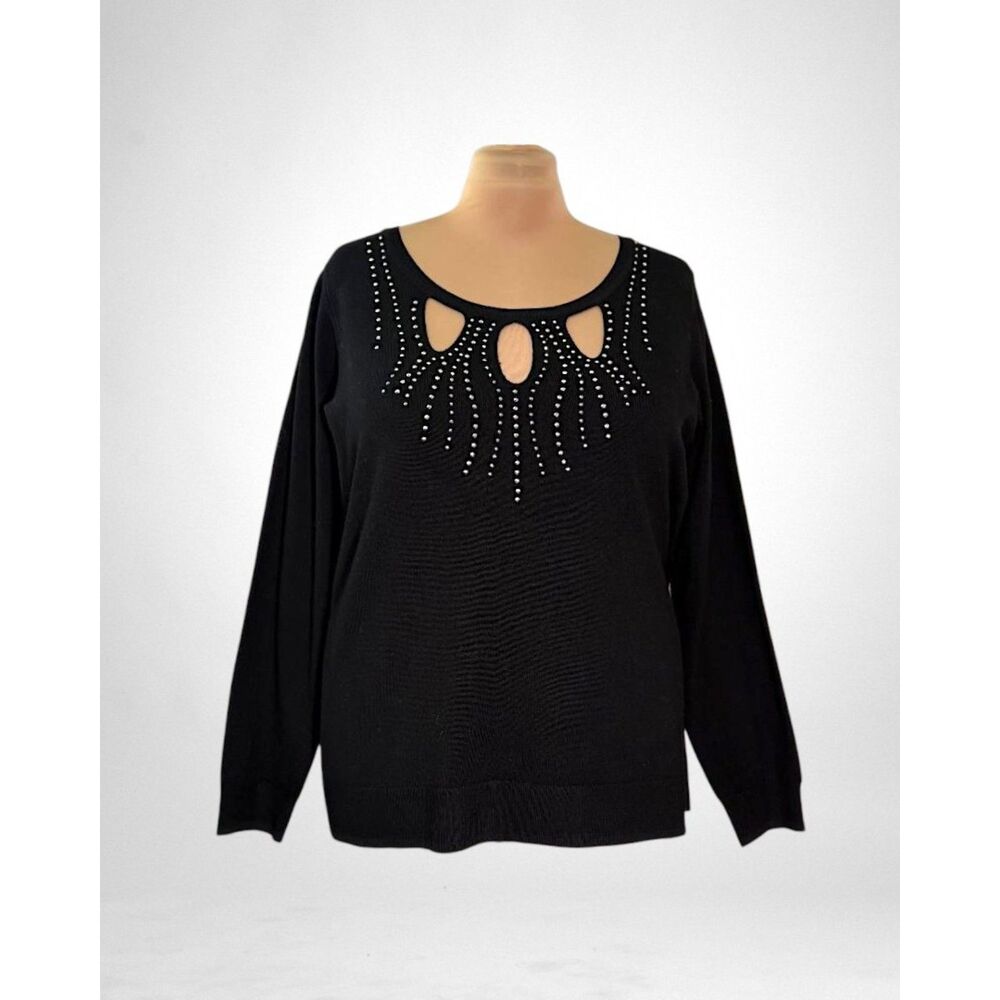 A LOVE STORY Black Rhinestone Studded Cutout Sweater, NEW! Size 2X